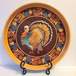 Holiday Turkey Metal Tin Serving Tray Multi Color Gibson Giftco Gallery‎ 1992
